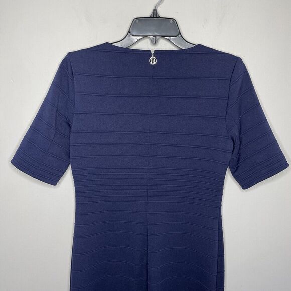 TOMMY HILFIGER Dress Womens Small Blue Short Sleeve Fitted Midi Stretch Knit - Picture 5 of 8